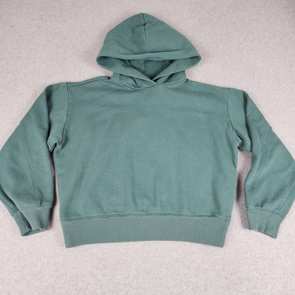 A New Day Cropped Hoodie Womens S Green Fleece Relaxed Fit Pullover Sweatshirt